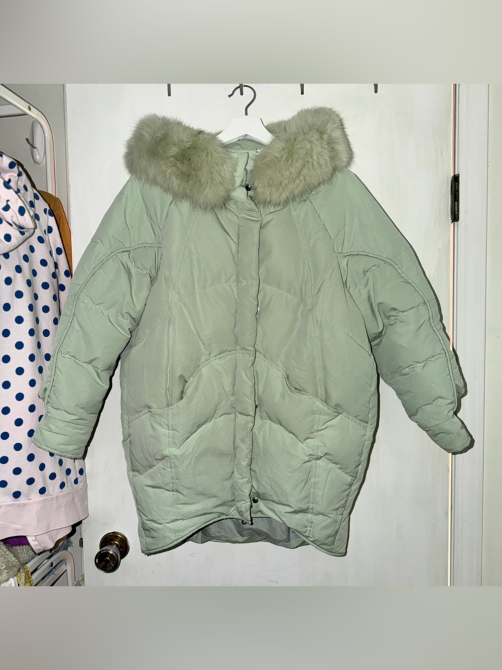 Cute light apple green down jacket puffer